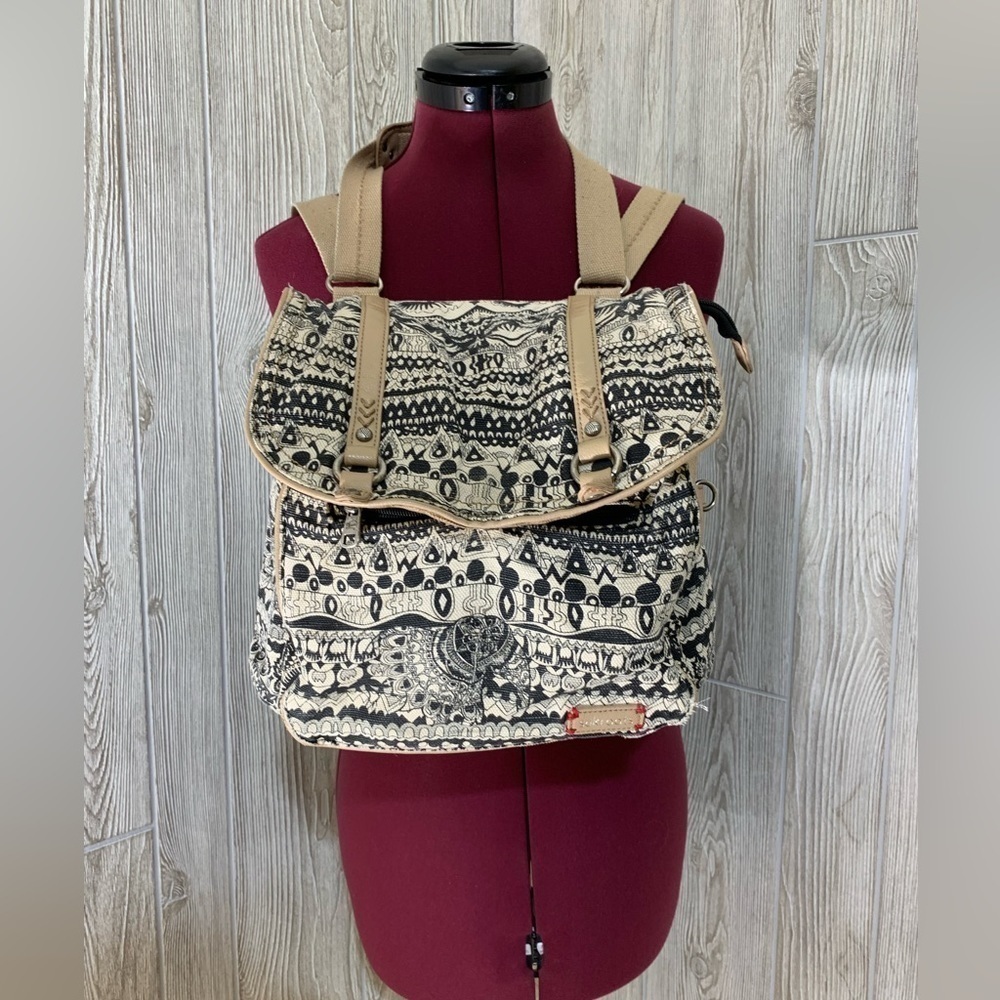 Sakroots Canvas Convertible Backpack Crossbody Bag Black and White Print
